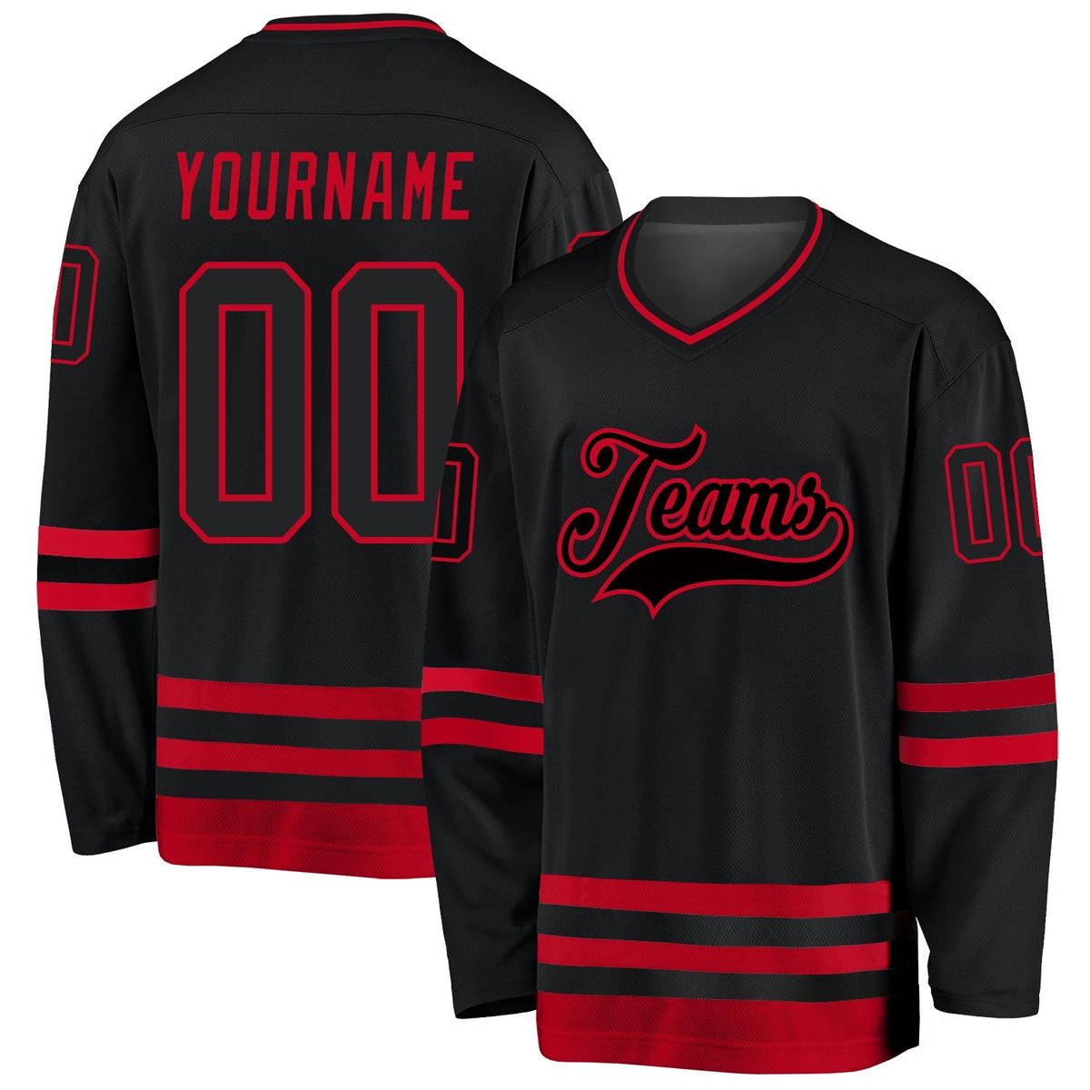 Custom Hockey Jersey - Black Black-Red