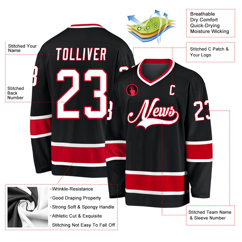 Custom Hockey Jersey - Black White-Red - Style Black0664