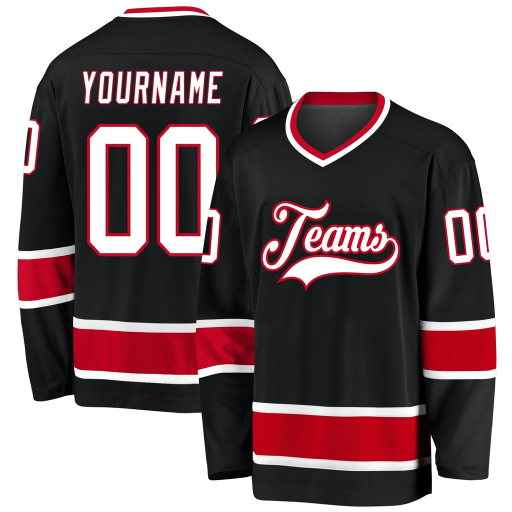 Custom Hockey Jersey - Black White-Red - Style Black0664