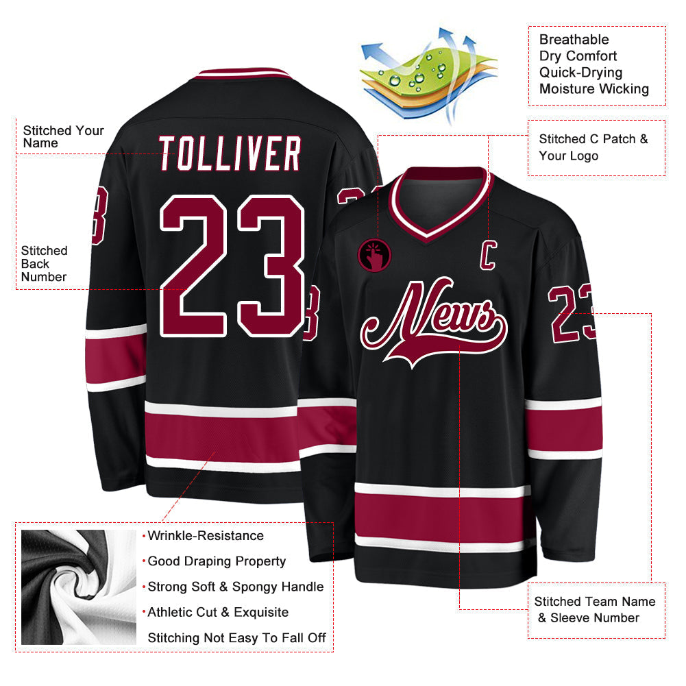 Custom Hockey Jersey - Black Maroon-White - Style Black0666