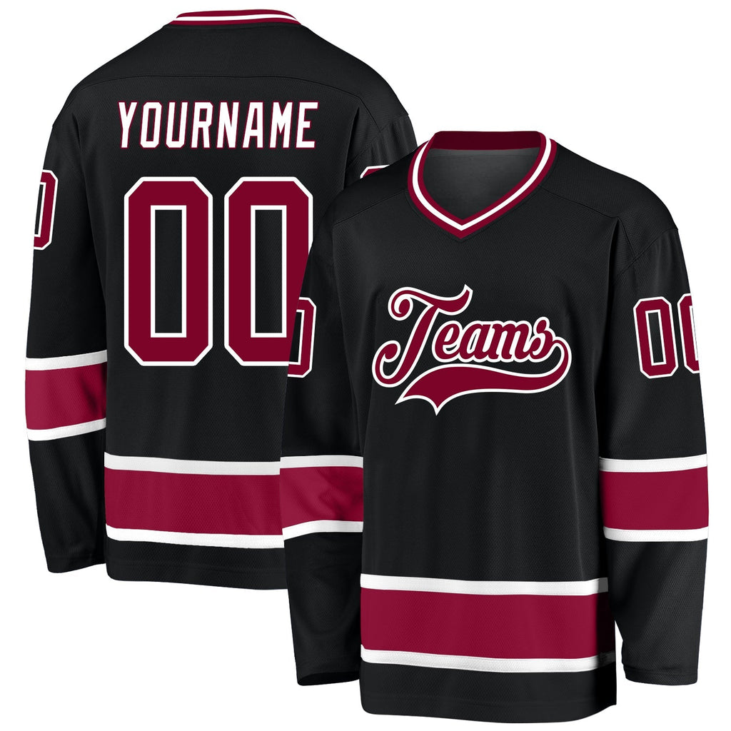 Custom Hockey Jersey - Black Maroon-White - Style Black0666