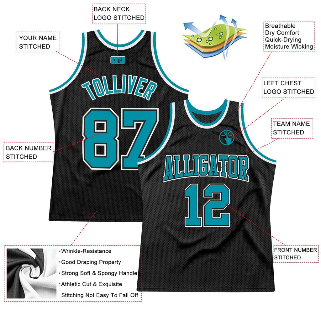 Custom Basketball Jersey - Black Teal-White Throwback