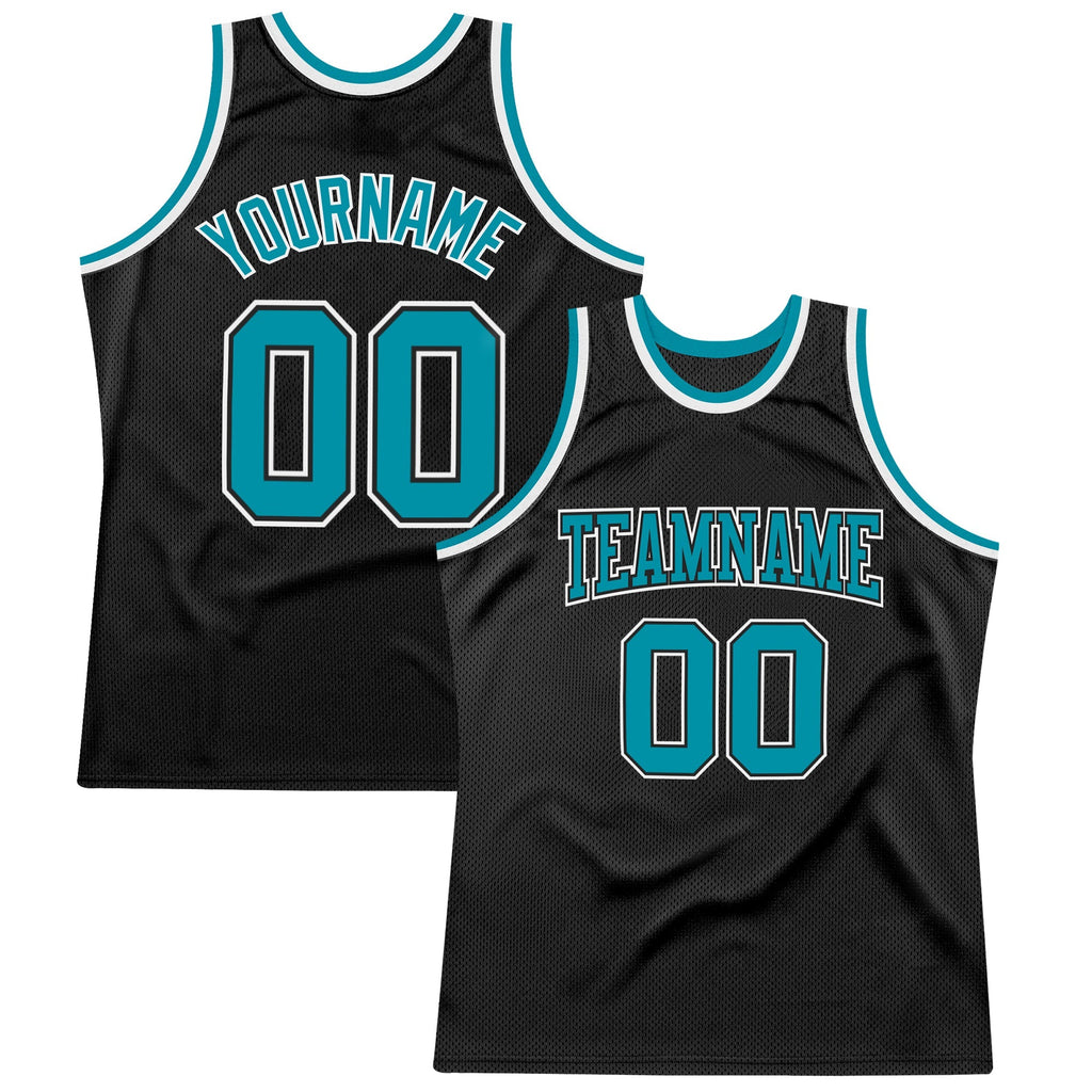 Custom Basketball Jersey - Black Teal-White Throwback