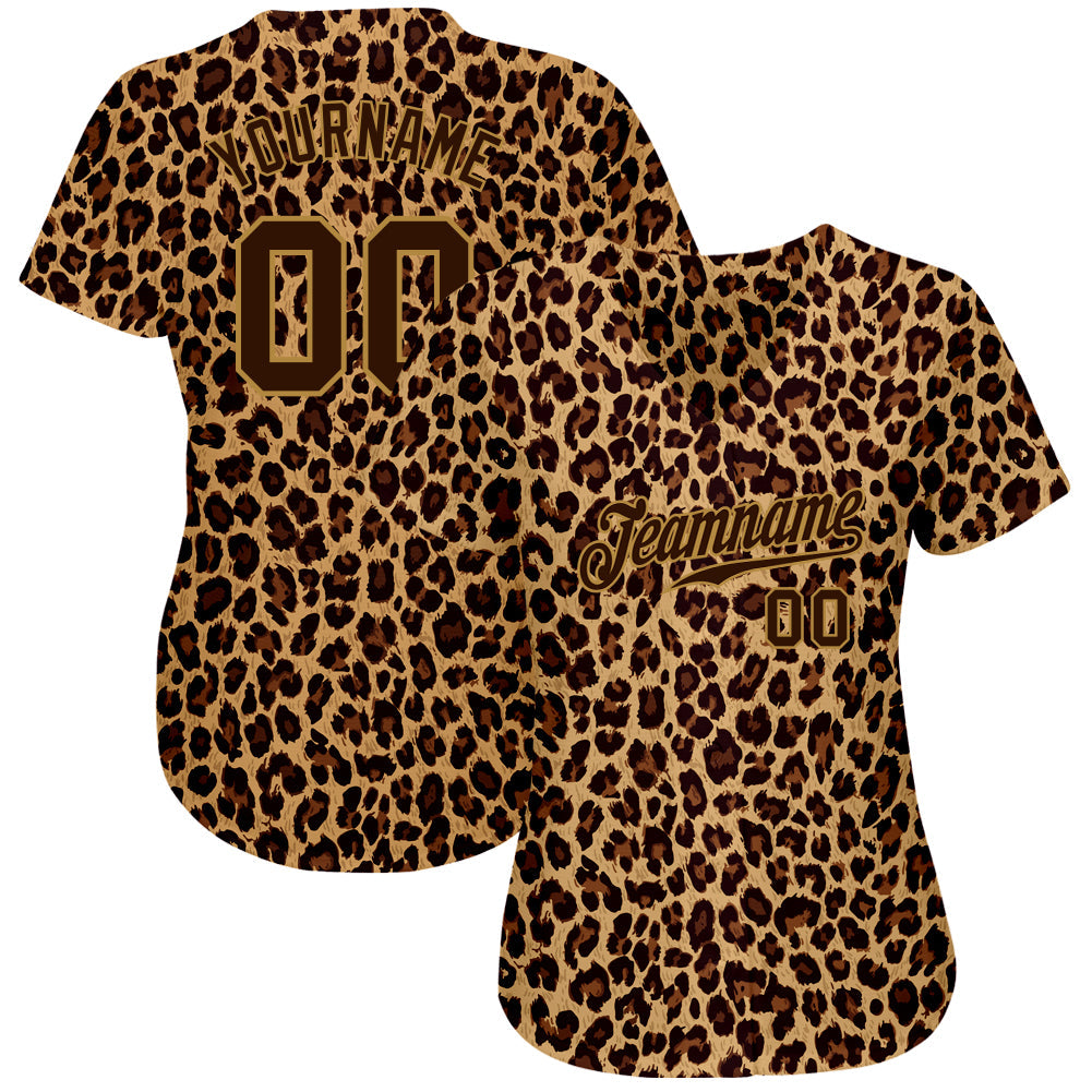 Custom Baseball Jersey - Brown Brown-Old Gold 3D Pattern Design Leopard