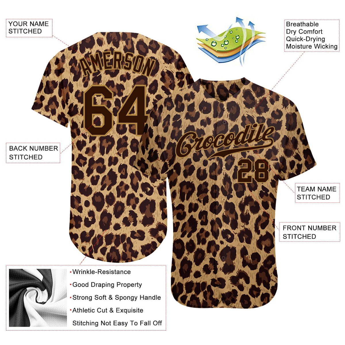 Custom Baseball Jersey - Brown Brown-Old Gold 3D Pattern Design Leopard