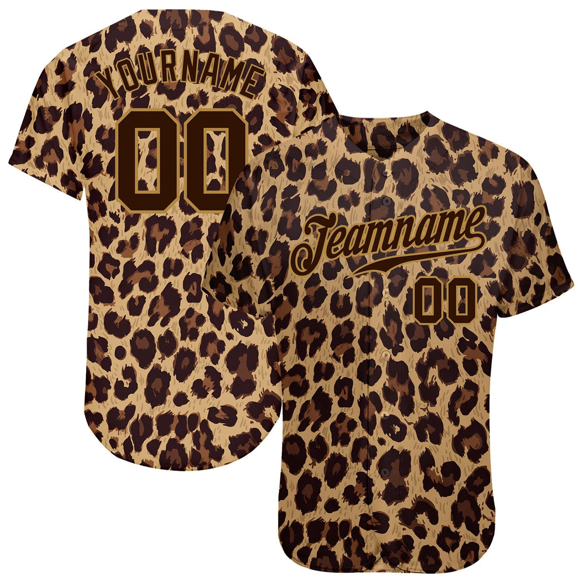 Custom Baseball Jersey - Brown Brown-Old Gold 3D Pattern Design Leopard