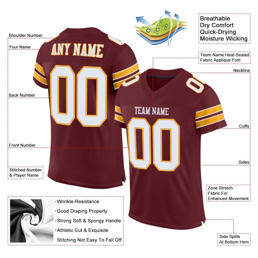Custom Football Jersey - Burgundy White-Gold Mesh