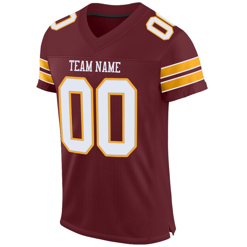 Custom Football Jersey - Burgundy White-Gold Mesh