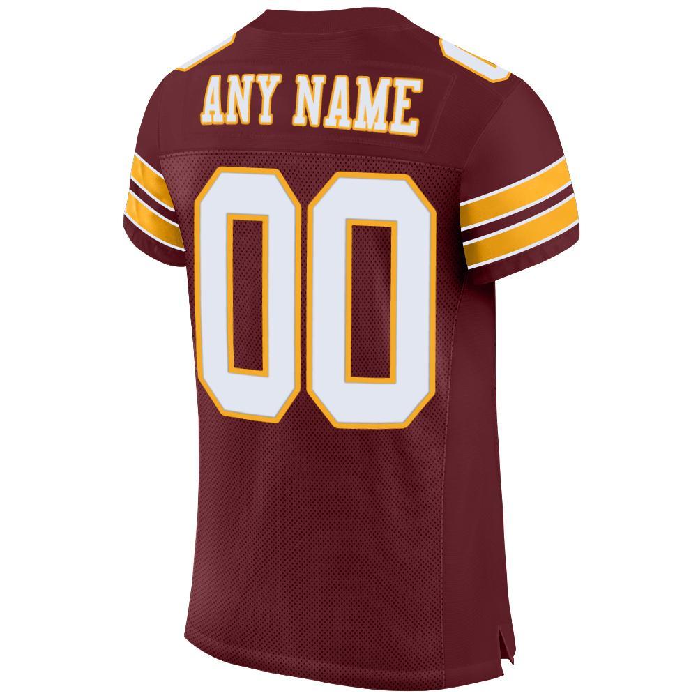 Custom Football Jersey - Burgundy White-Gold Mesh