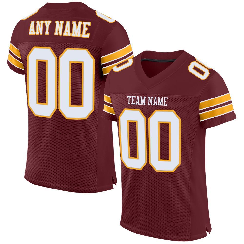 Custom Football Jersey - Burgundy White-Gold Mesh