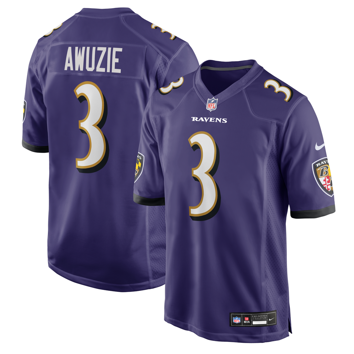 Baltimore Ravens Chidobe Awuzie Purple Team Game Football Jersey