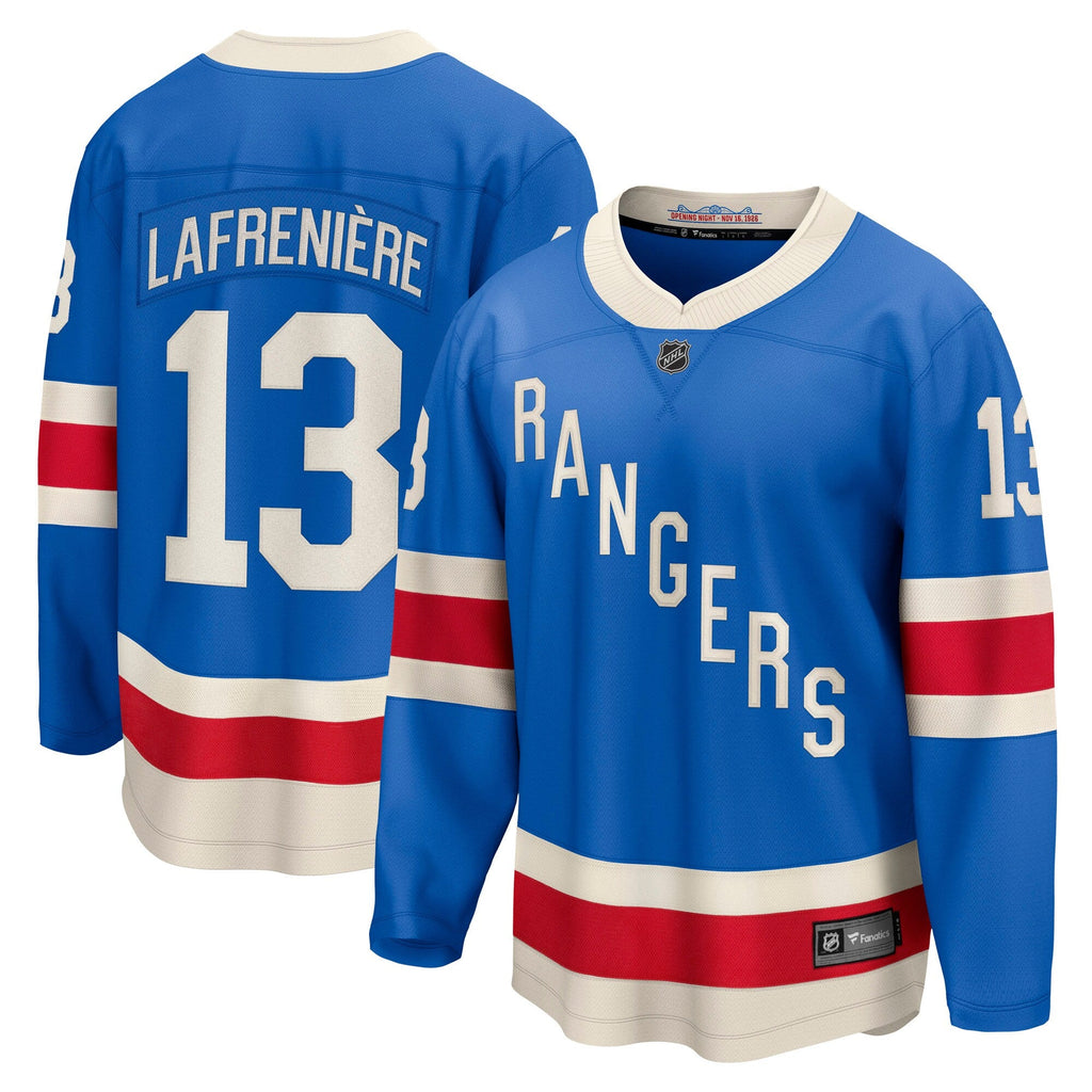 New York Rangers Alexis Lafreniere Blue Centennial Breakaway Hockey Jersey