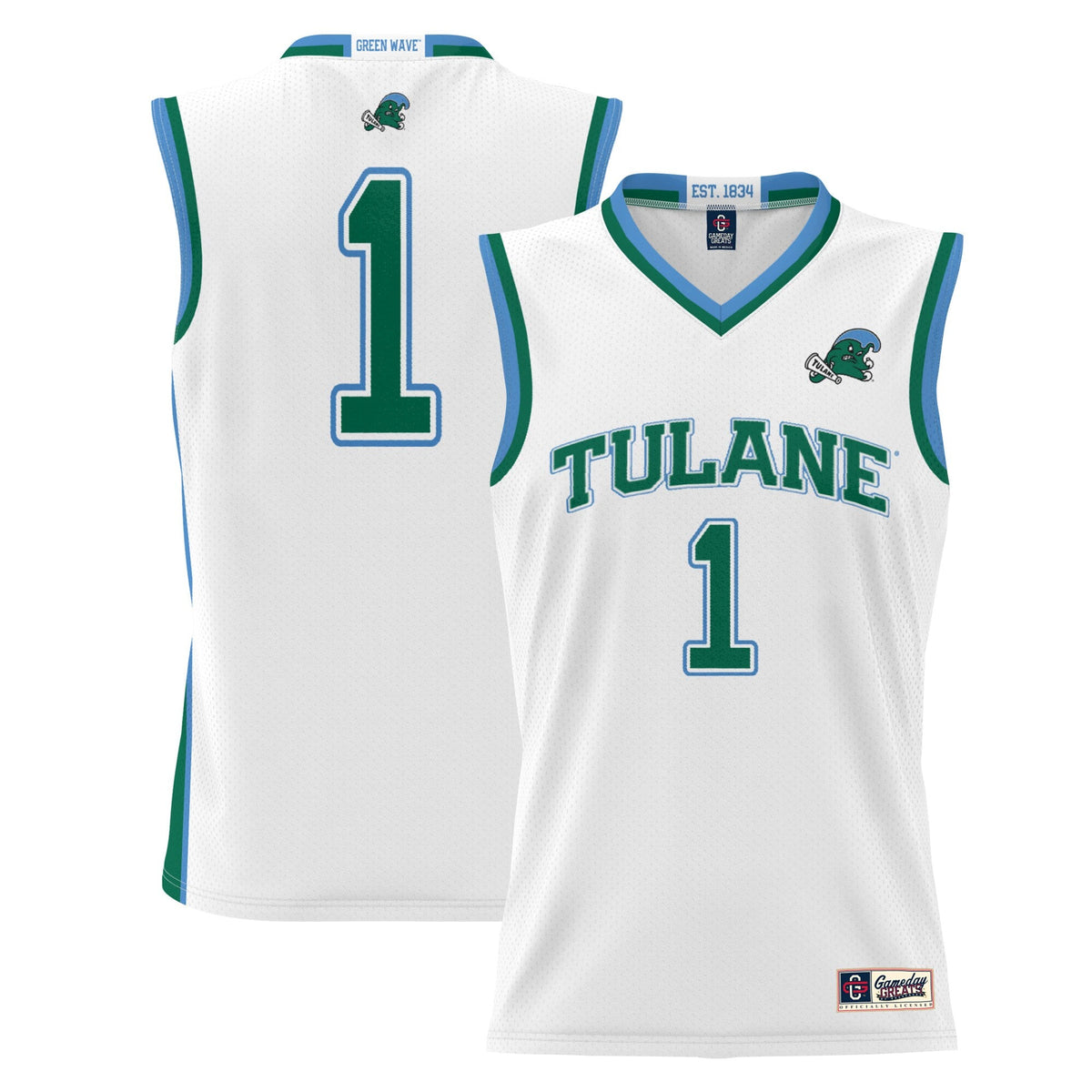 Male #1 White Tulane Green Wave Lightweight Basketball Jersey