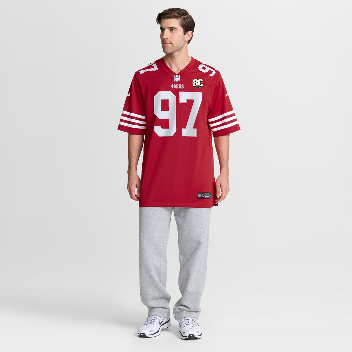 San Francisco 49ers Nick Bosa Scarlet 80th Anniversary Game Football Jersey