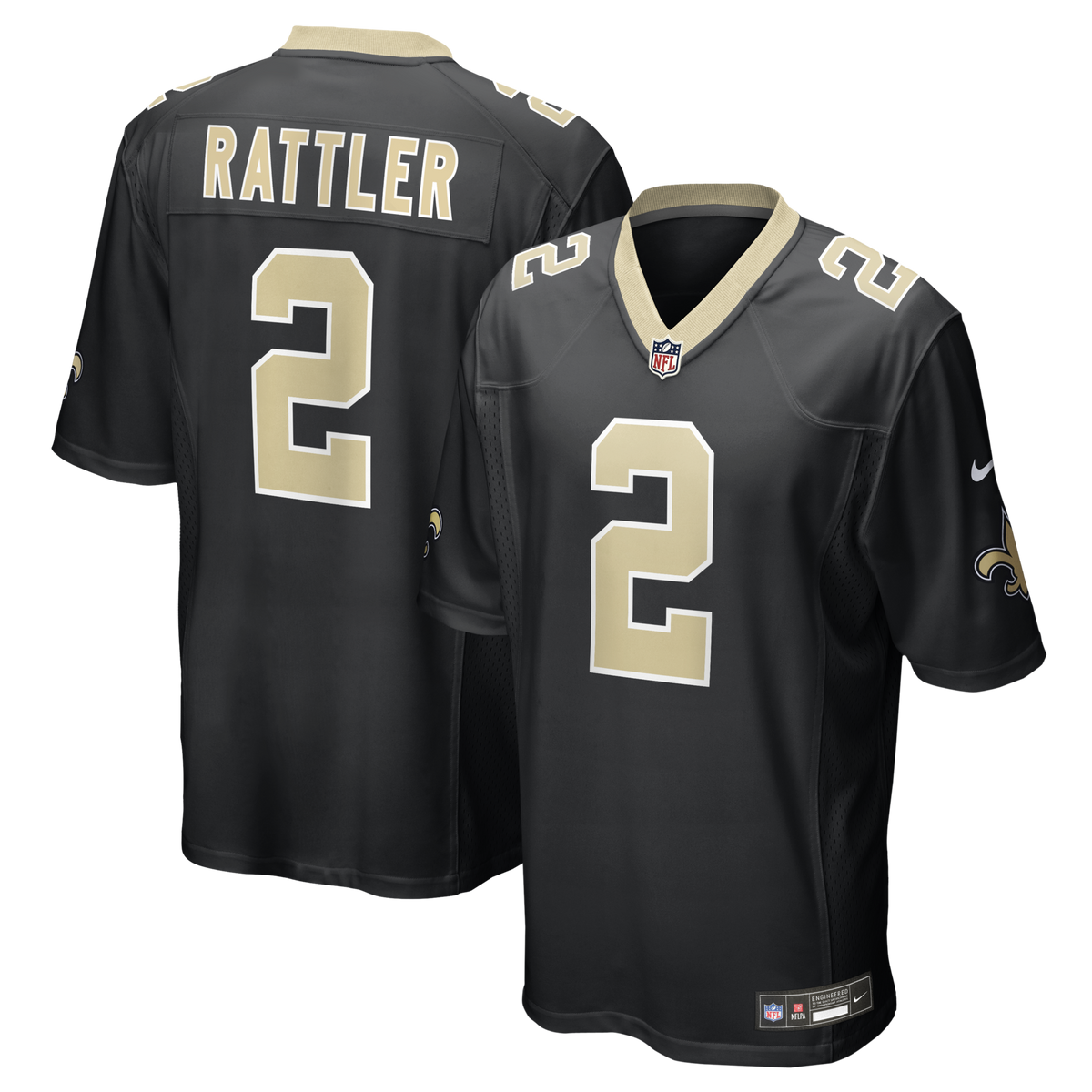 New Orleans Saints Spencer Rattler Black Team Game Football Jersey