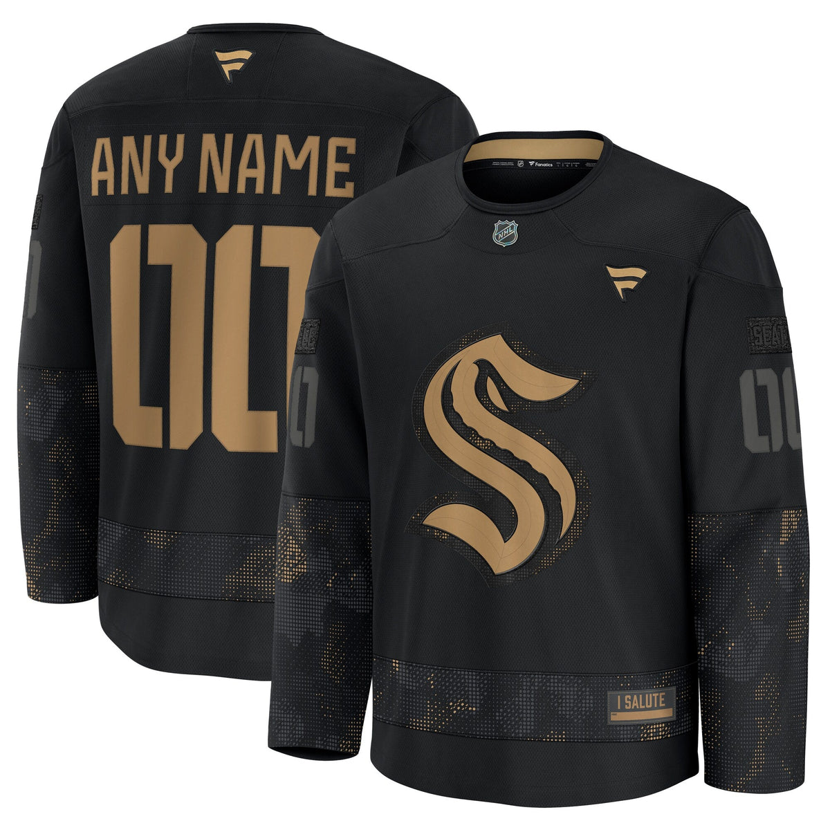 Seattle Kraken Black 2024 Military Appreciation Custom Practice Jersey