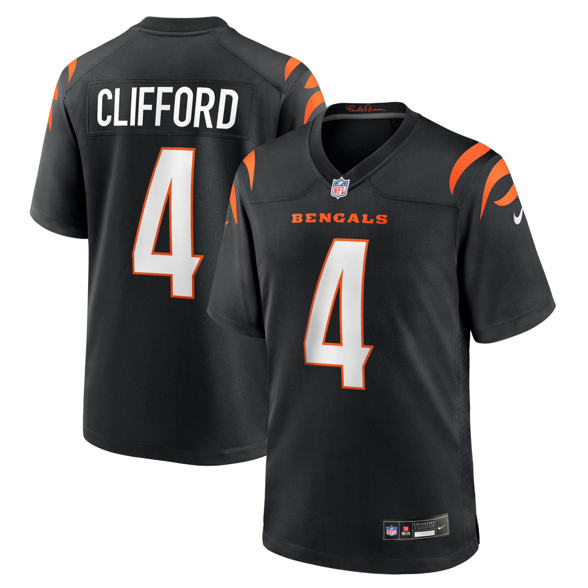 Cincinnati Bengals Sean Clifford Black Team Game Football Jersey