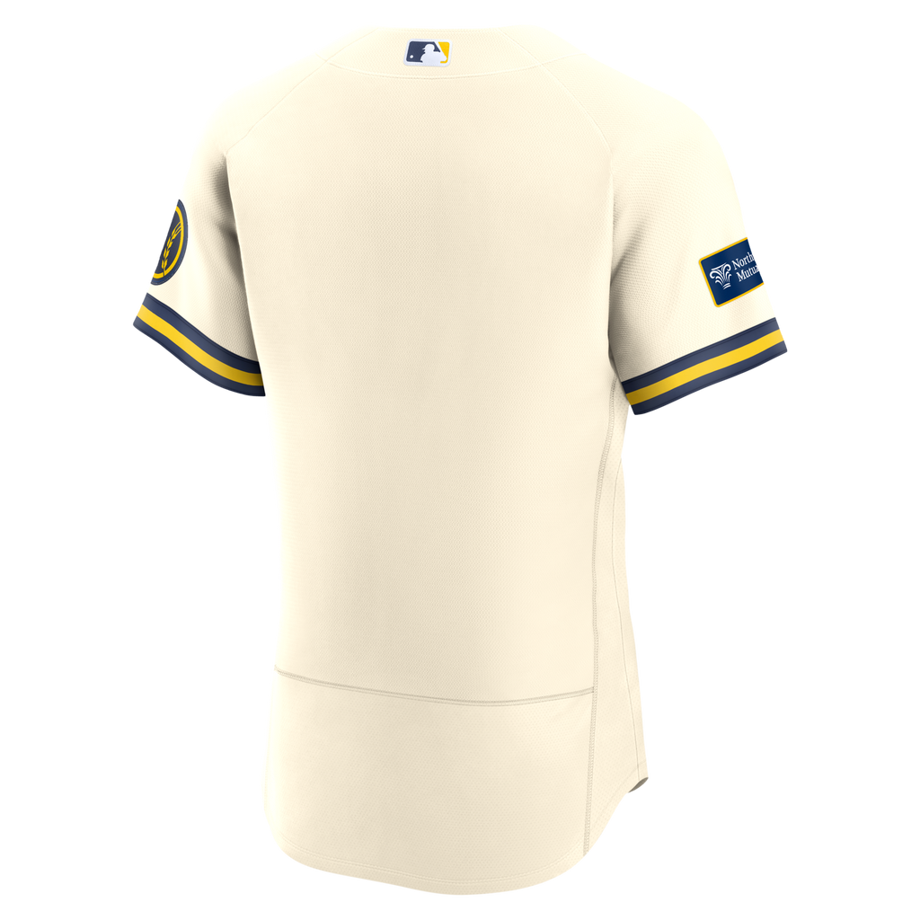 Milwaukee Brewers Cream Home Sponsor Patch Baseball Jersey