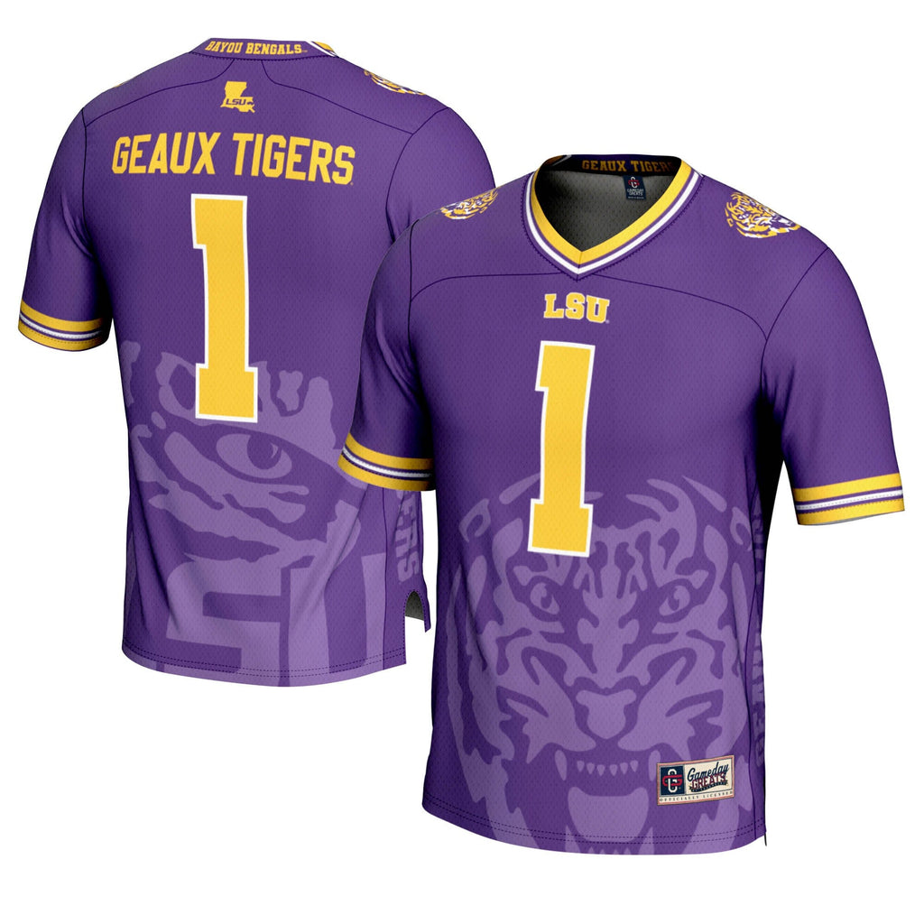 #1 Purple LSU Tigers Icon Print Football Fashion Jersey