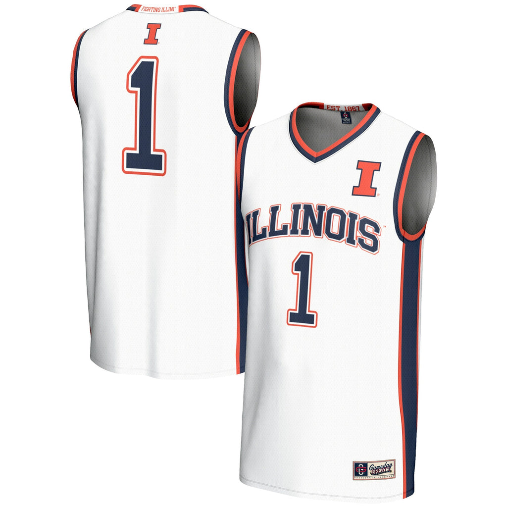 #1 White Illinois Fighting Illini Lightweight Basketball Jersey