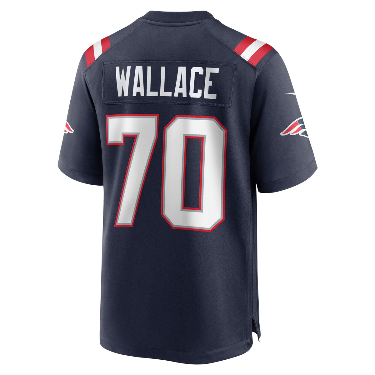 New England Patriots Caedan Wallace Navy Game Football Jersey