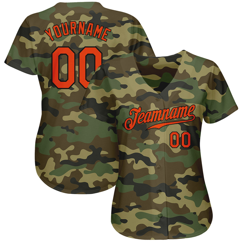 Custom Baseball Jersey - Camo Orange-Black Salute To Service