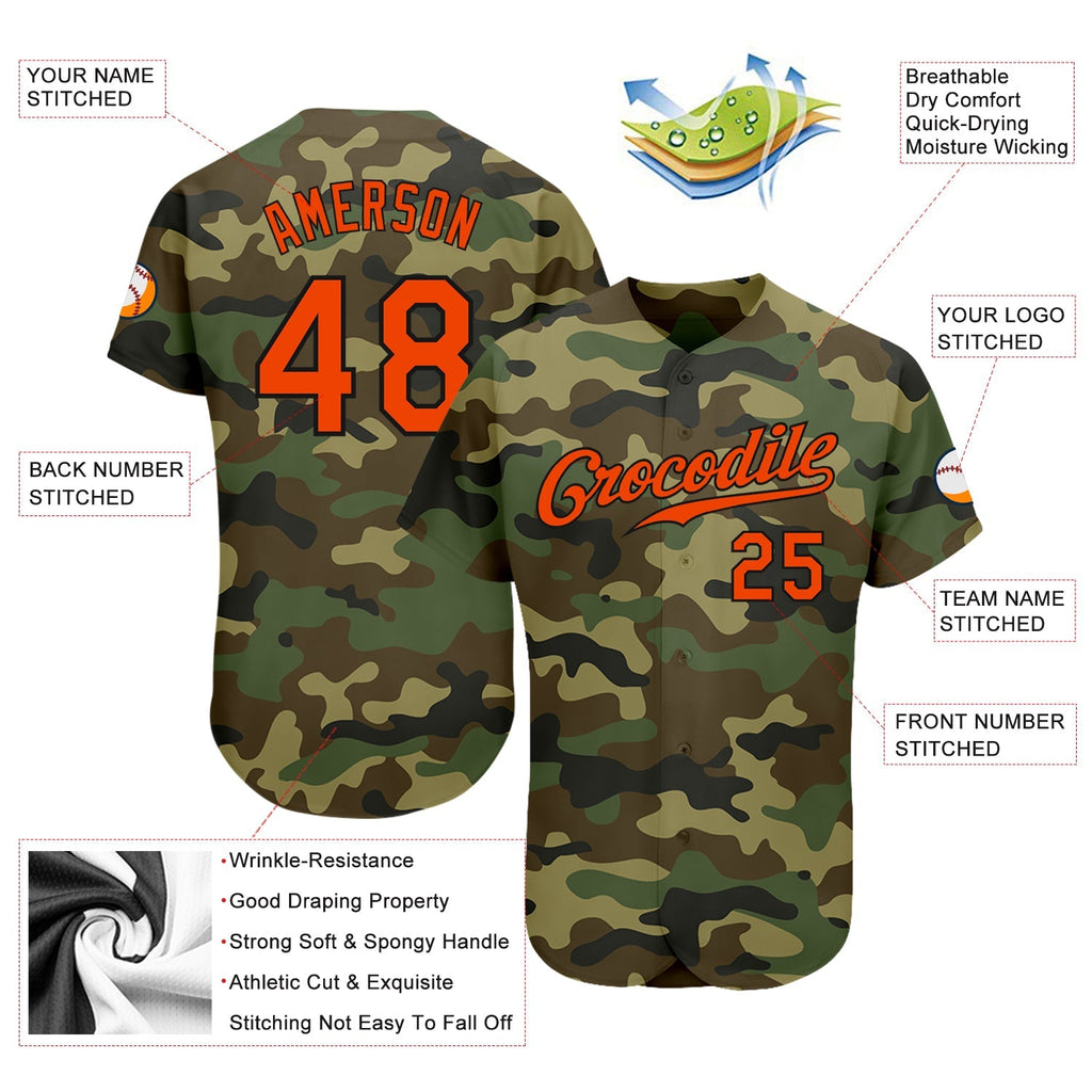 Custom Baseball Jersey - Camo Orange-Black Salute To Service