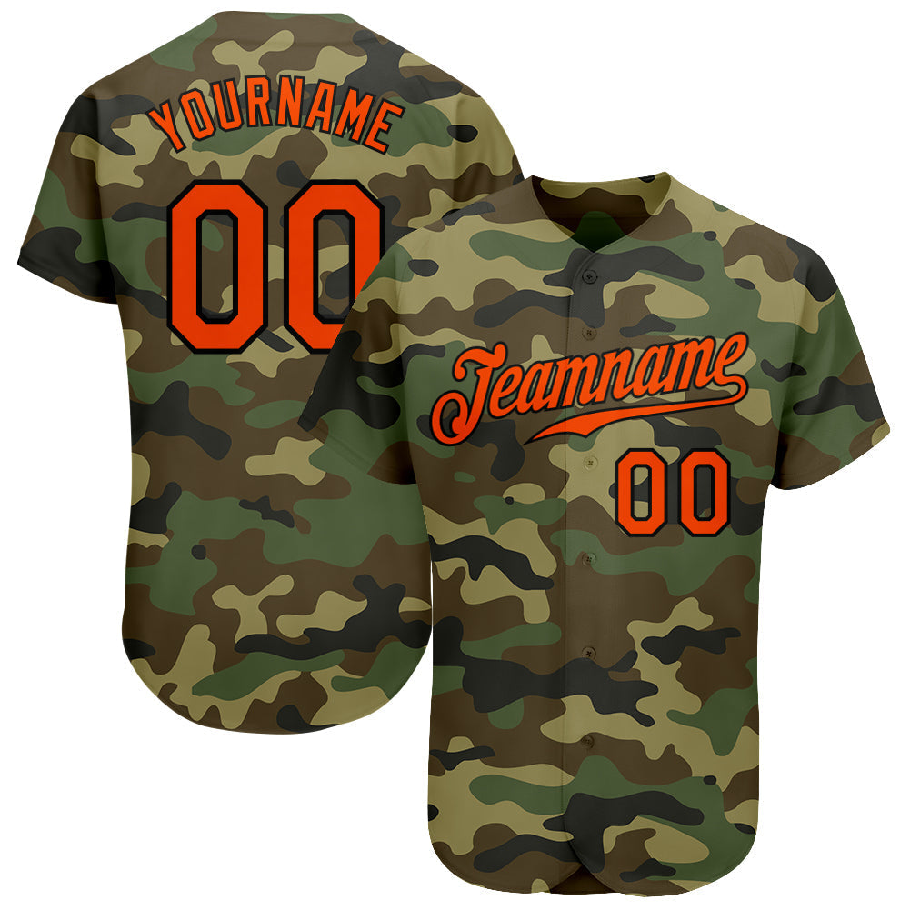 Custom Baseball Jersey - Camo Orange-Black Salute To Service