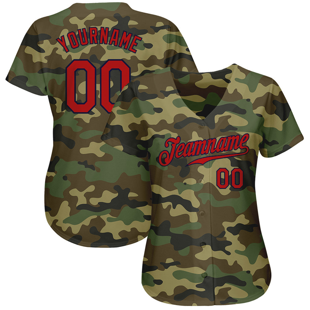 Custom Baseball Jersey - Camo Red-Navy Salute To Service