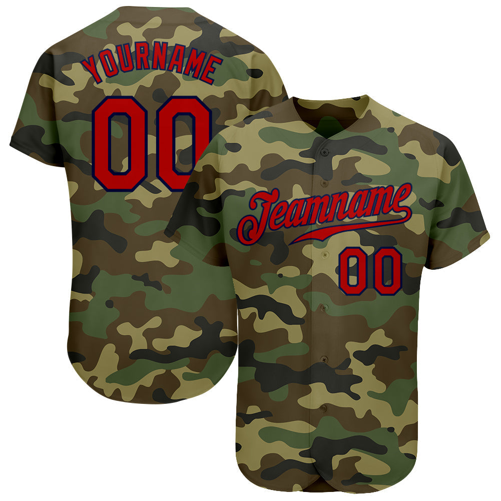 Custom Baseball Jersey - Camo Red-Navy Salute To Service