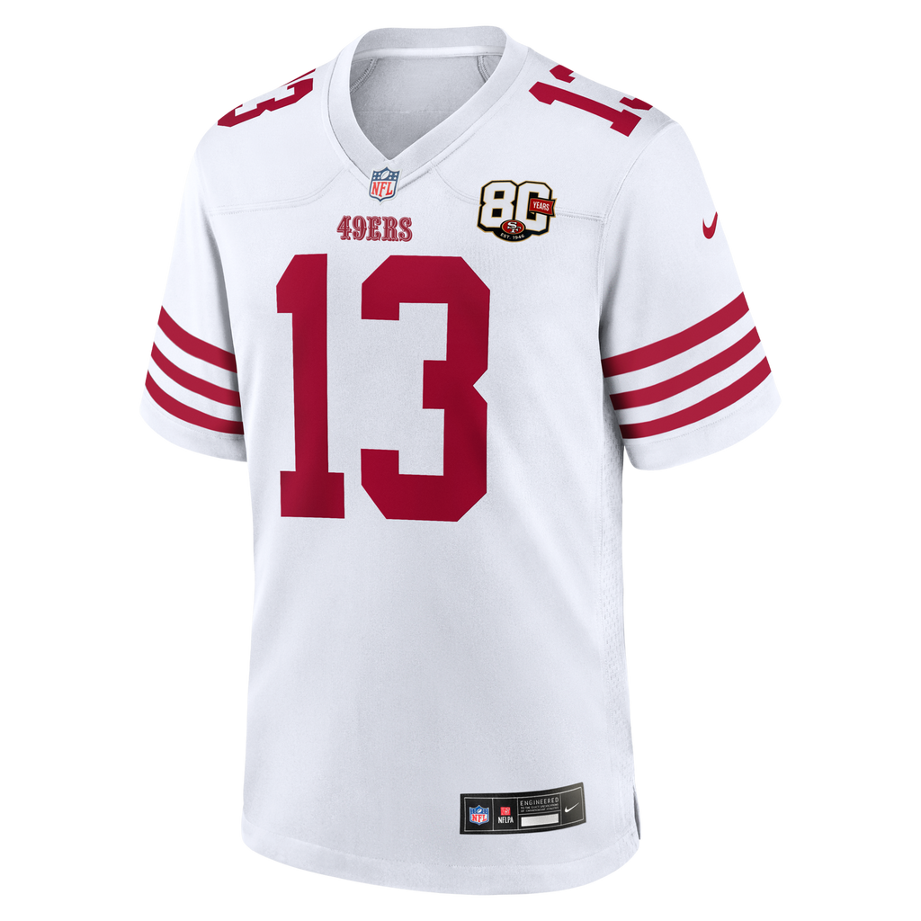 San Francisco 49ers Brock Purdy White 80th Anniversary Game Football Jersey