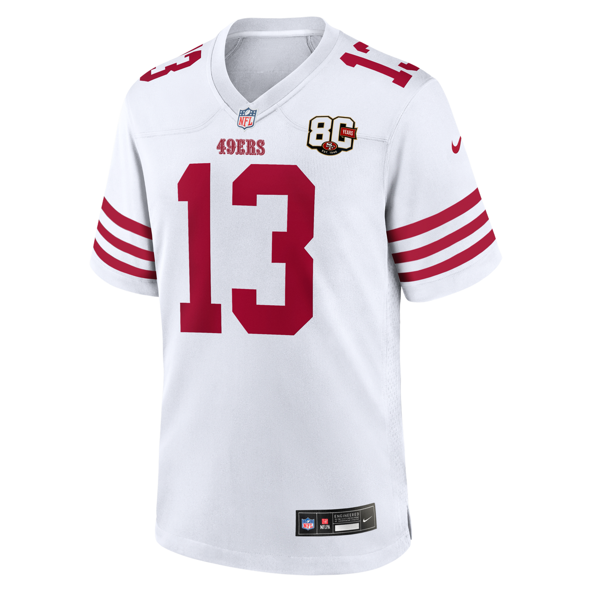 San Francisco 49ers Brock Purdy White 80th Anniversary Game Football Jersey