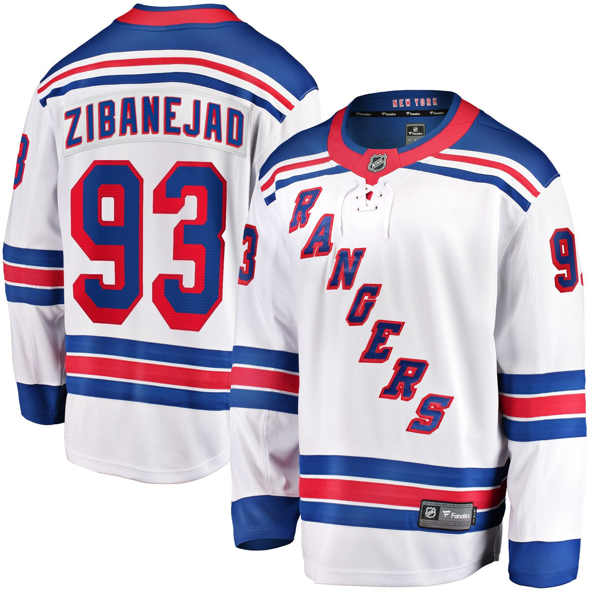 New York Rangers Mika Zibanejad White Away Premier Breakaway Player Hockey Jersey