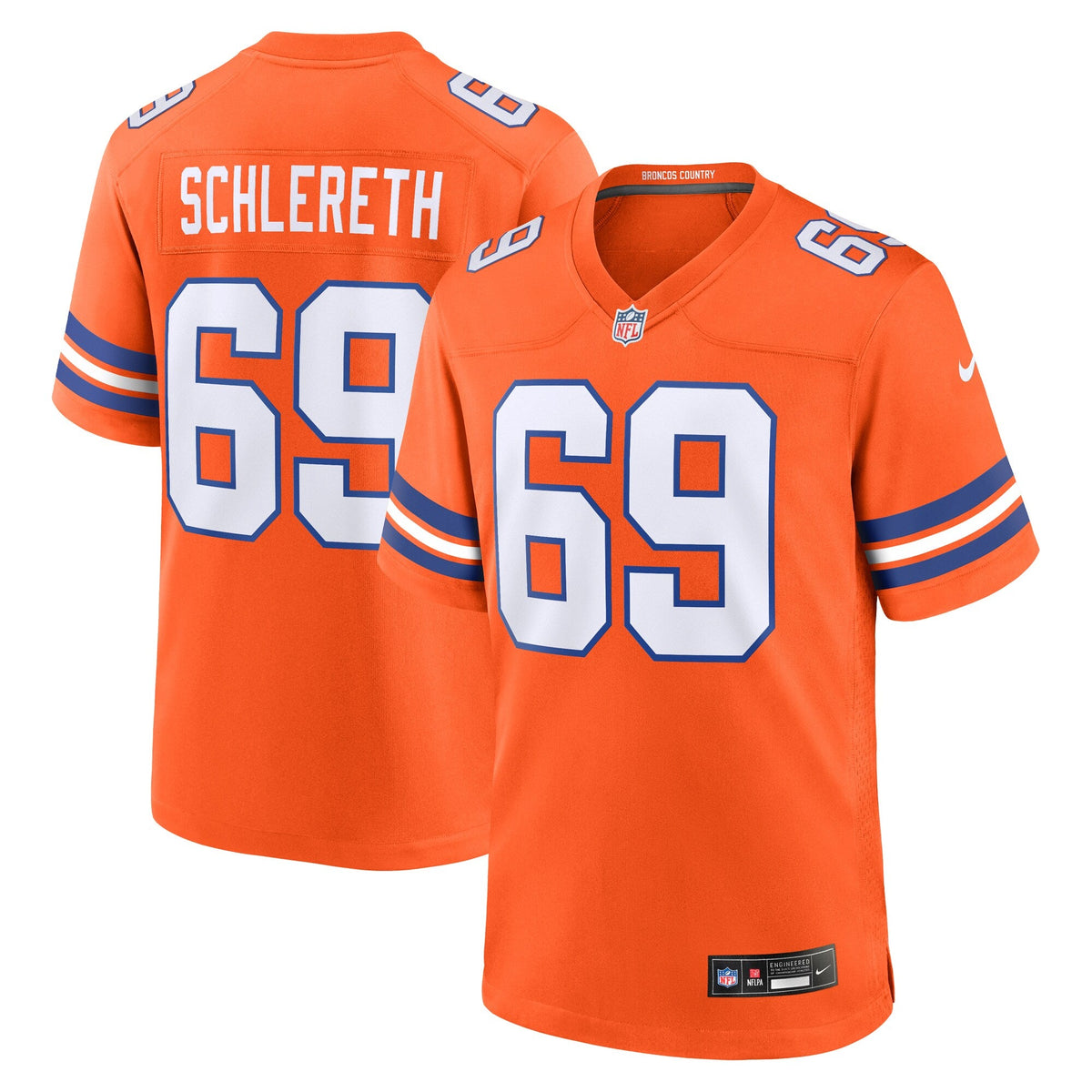 Denver Broncos Mark Schlereth Orange Retired Player Alternate Game Football Jersey