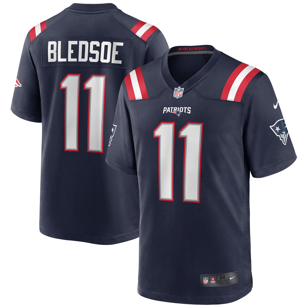 New England Patriots Drew Bledsoe Navy Game Retired Player Football Jersey