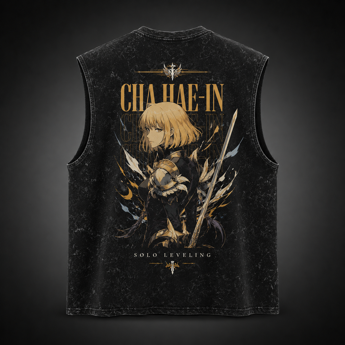 Cha Hae-In Solo Leveling Anime Tank Top - Golden Blade Acid Wash Vest