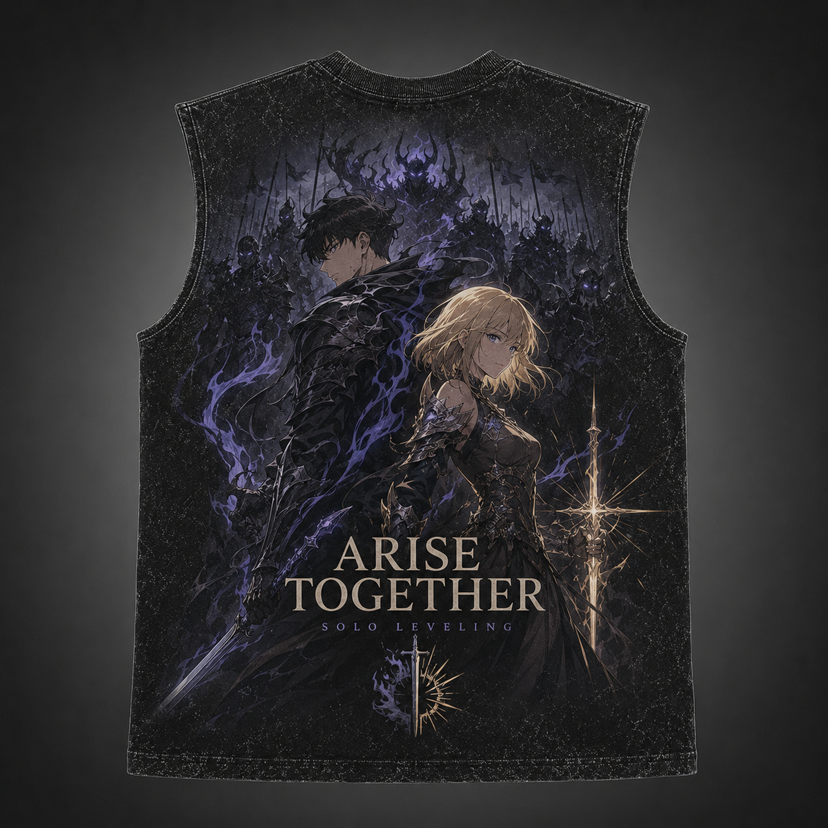 Cha Hae-In & Sung Jin-Woo Solo Leveling Anime Tank Top - Arise Together Acid Wash Vest