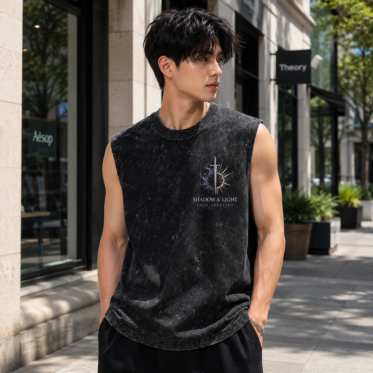 Cha Hae-In & Sung Jin-Woo Solo Leveling Anime Tank Top - Arise Together Acid Wash Vest