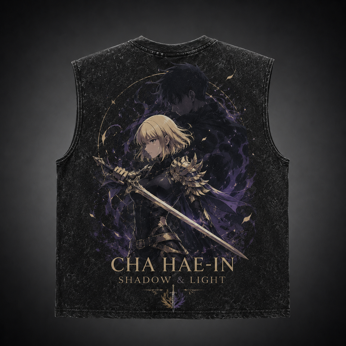 Cha Hae-In & Sung Jin-Woo Solo Leveling Anime Tank Top - Shadow And Light Acid Wash Vest