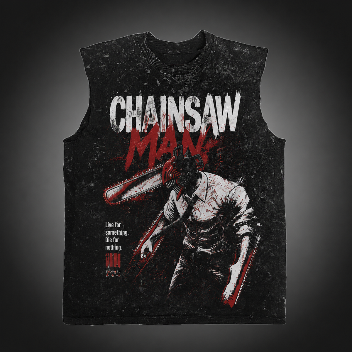Chainsaw Man Anime Tank Top - (Denji) Crimson Carnage Acid Wash Vest
