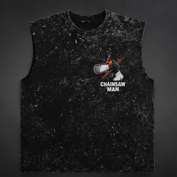 Chainsaw Man Anime Tank Top - (Denji) Human Fears Acid Wash Vest