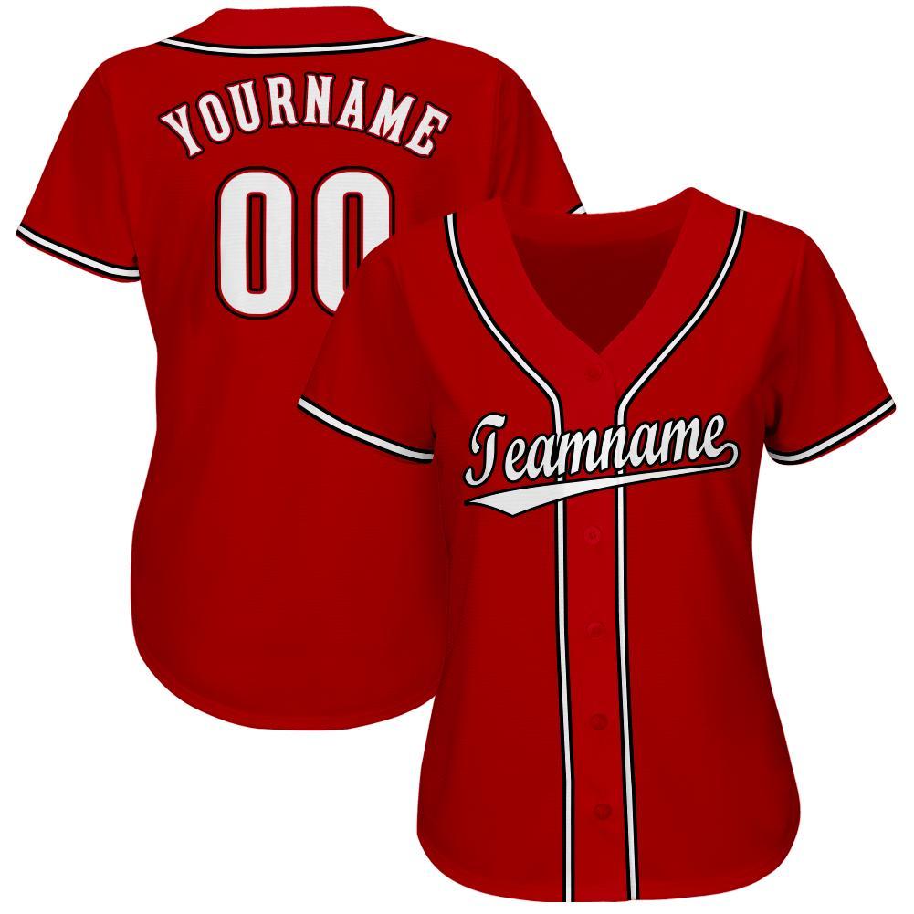 Custom Baseball Jersey - Red White-Black