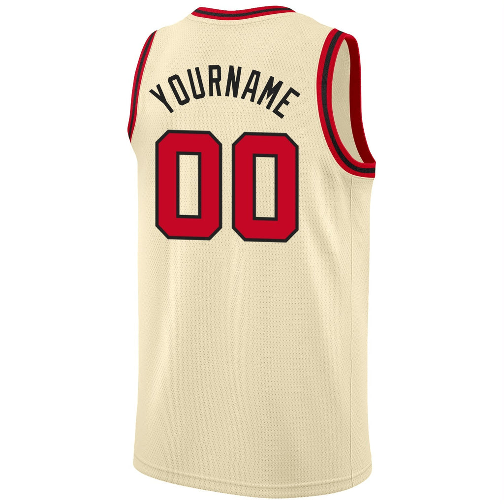 Custom Basketball Jersey - Cream Red-Black Round Neck Rib-Knit