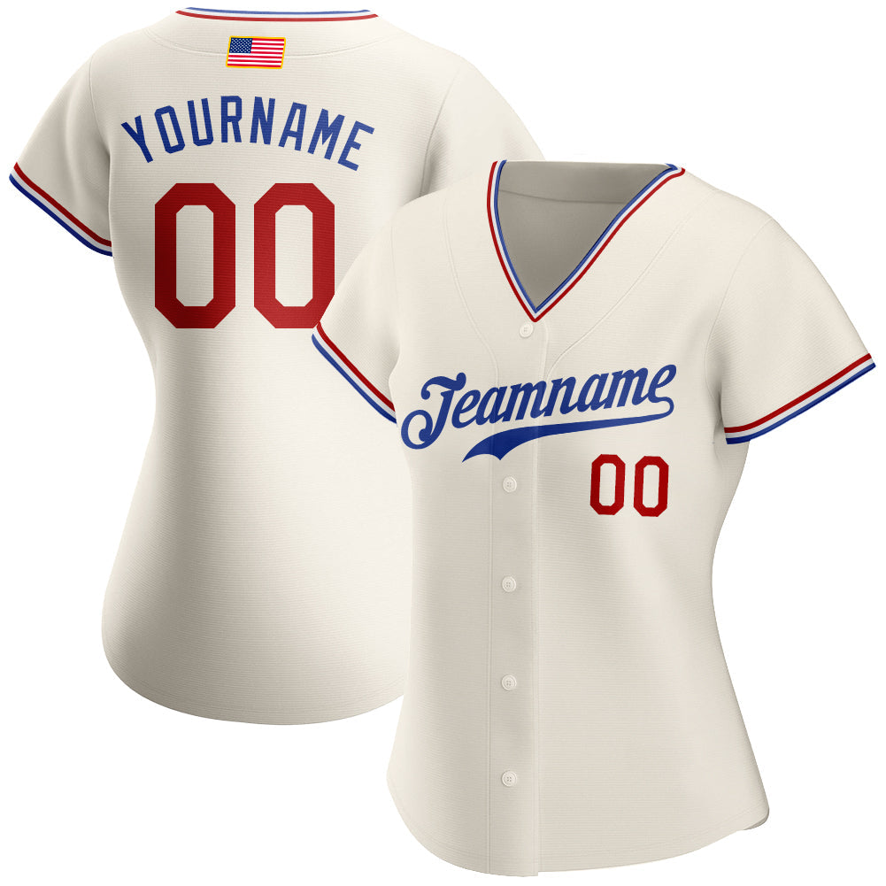Custom Baseball Jersey - Cream Red-Royal American Flag Fashion