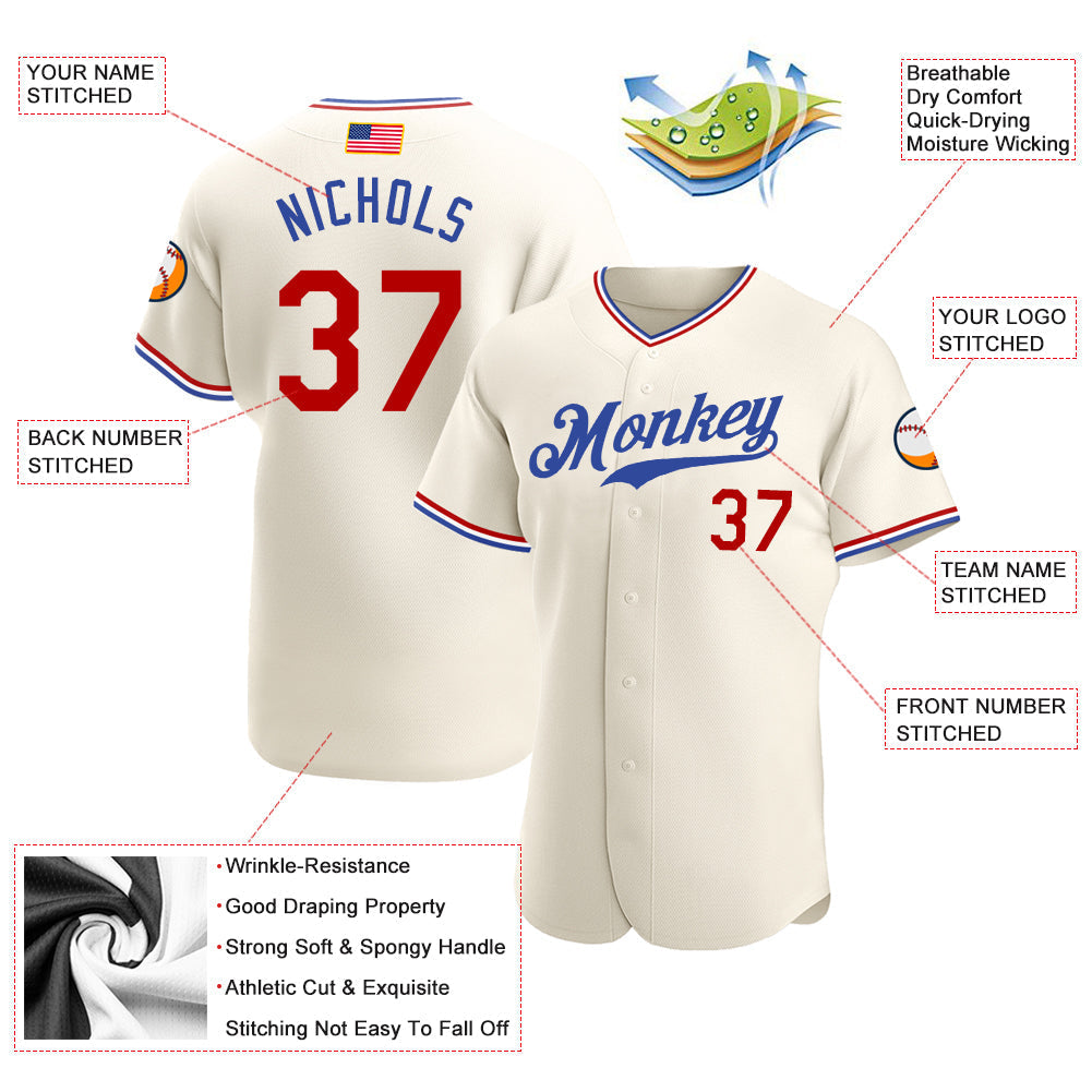 Custom Baseball Jersey - Cream Red-Royal American Flag Fashion