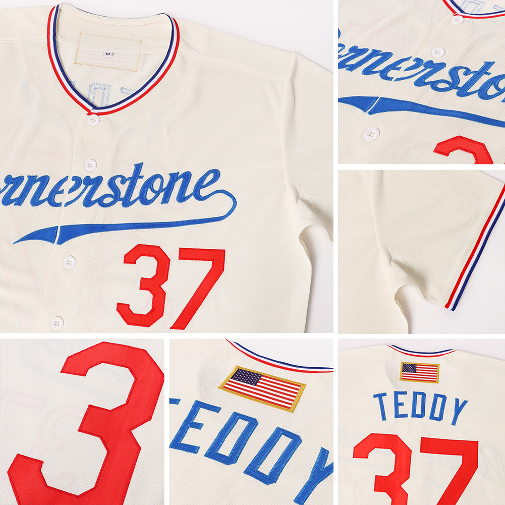 Custom Baseball Jersey - Cream Red-Royal American Flag Fashion
