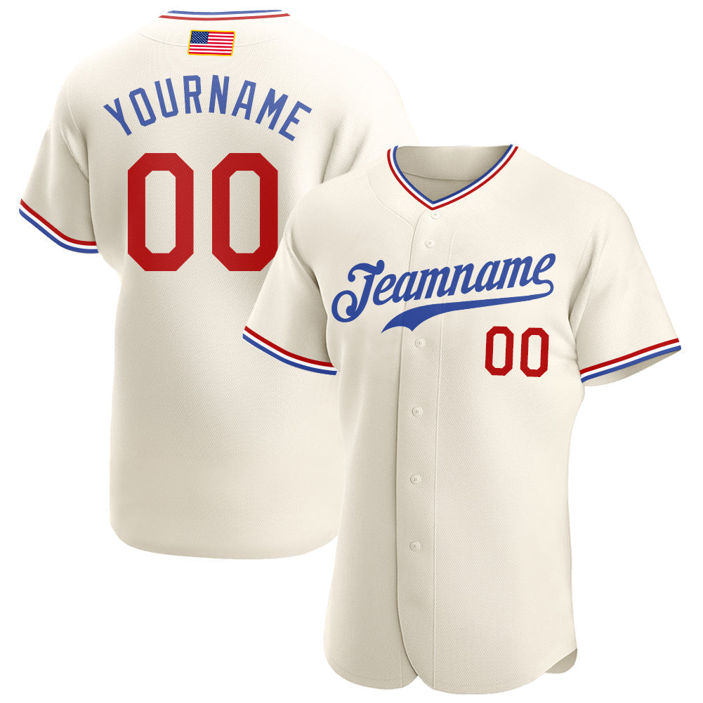 Custom Baseball Jersey - Cream Red-Royal American Flag Fashion