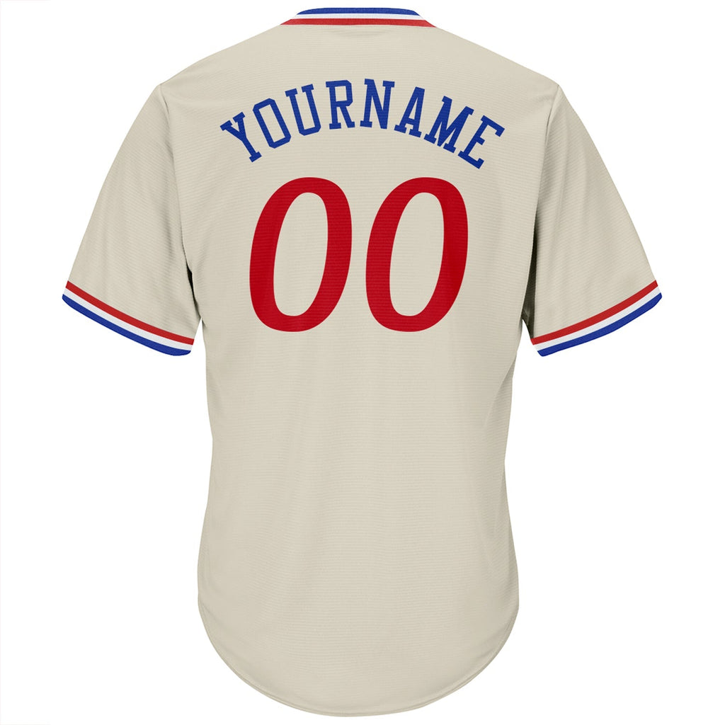 Custom Baseball Jersey - Cream Red-Royal Throwback Rib-Knit