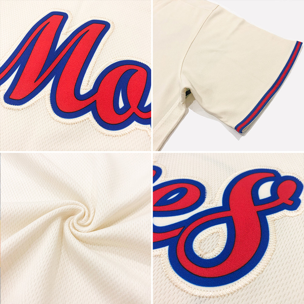 Custom Baseball Jersey - Cream Red-Royal Throwback Rib-Knit