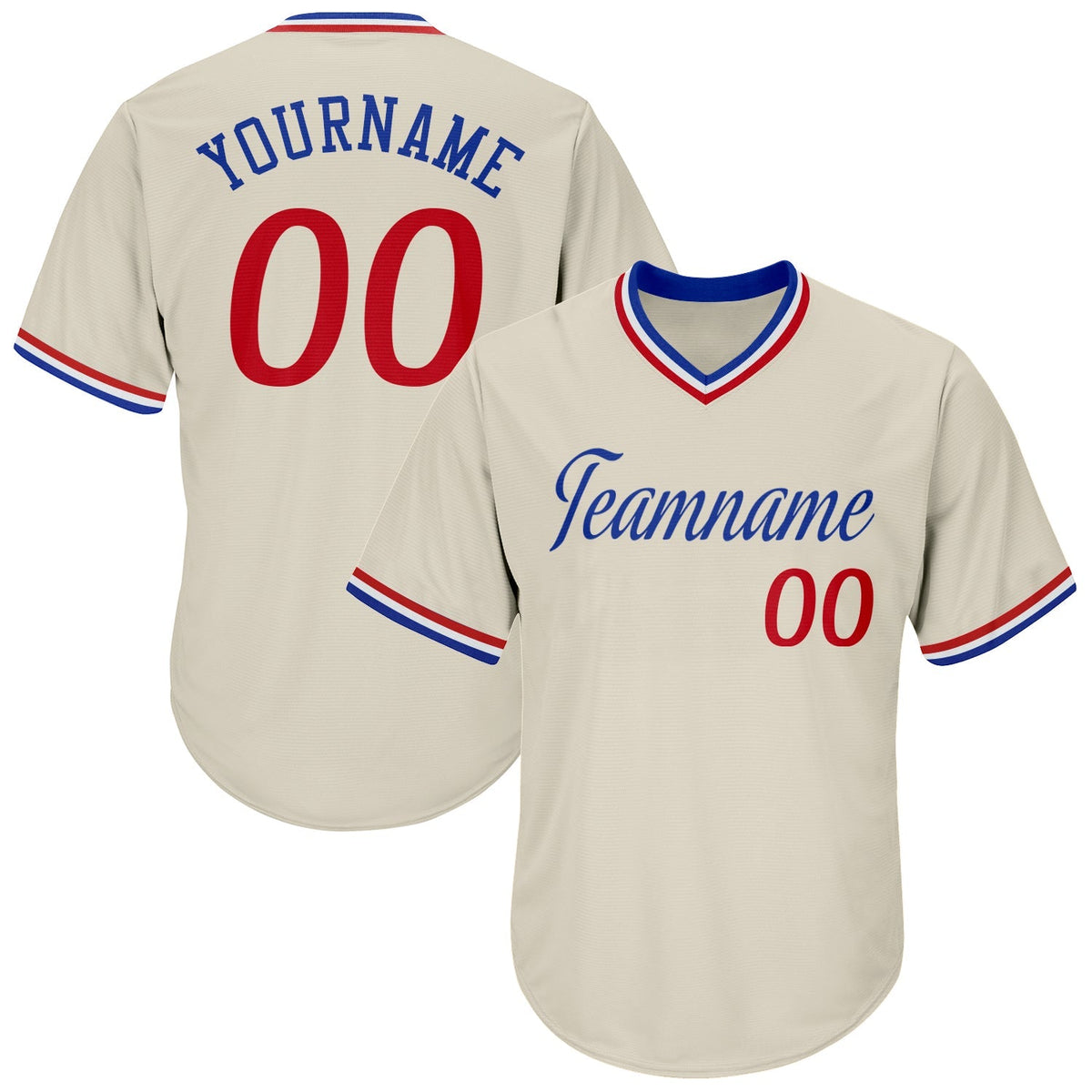 Custom Baseball Jersey - Cream Red-Royal Throwback Rib-Knit